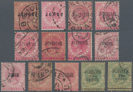 Malaiische Staaten - Johor: 1884-1891: Group Of 13 Used Stamps, With SG 4, 9, 10, 12, 13, 18 And 20, - Johore