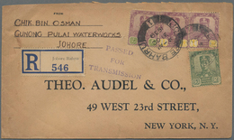 Malaiische Staaten - Johor: 1939 Printed Registered Cover From Johore Bahru To New York Via Singapor - Johore