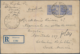 Malaiische Staaten - Perak: 1923 Destination COLOMBIA: Registered Cover From Sitiawan, Perak To Bogo - Perak