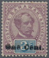 Malaiische Staaten - Sarawak: 1892, Sir Charles Brooke 3c. Purple And Blue With DOUBLE Surcharge 'On - Otros & Sin Clasificación