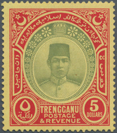 Malaiische Staaten - Trengganu: 1921, Sultan Suleiman $5 Green And Red/yellow With Mult Crown CA Wmk - Trengganu