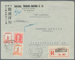 Mandschuko (Manchuko): 1932, 15 F., 10 F. And 1 F. Tied "Harbin Taowai 13.1.34" To Registered Cover - 1932-45 Manciuria (Manciukuo)