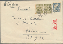 Mandschuko (Manchuko): 1937, 4 F. (pair) And 10 F. Tied "Harbin 4.3.18" To Air Mail Cover To Dairen - 1932-45 Manciuria (Manciukuo)