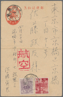 Mandschuko (Manchuko): 1941. Air Mail Japanese Postal Stationery Card (fold/bend) 2s Red Upgraded Wi - 1932-45 Mandchourie (Mandchoukouo)