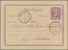 Niederländisch-Indien: 1881: Two Postal Stationery Cards 5c. Violet (Types I And II) Used To Batavia - India Holandeses