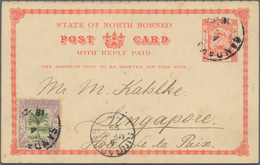 Nordborneo: 1899. North Borneo Postal Stationery Double Reply Card One Cent Orange/red Upgraded With - Borneo Del Nord (...-1963)