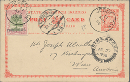 Nordborneo: 1908. North Borneo Postal Stationery Double Reply Card One Cent Orange/red Upgraded With - Noord Borneo (...-1963)