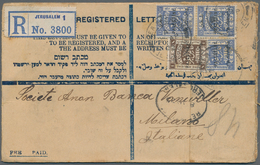 Palästina: 1925, Registered Letter Preprinted In Deep Blue Bearing Three 13 M. Ultramarine And Singl - Palestine