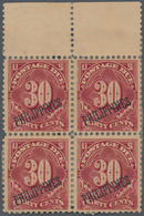 Philippinen - Portomarken: 1899-1901 Postage Due 30c Deep Claret Top Marginal Block Of Four, Mint Wi - Filipinas
