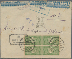 Saudi-Arabien: 1917, Registered Cover Bearing Two Blocks Of Four 1/4 Pia. Green, On Front And Revers - Arabia Saudita