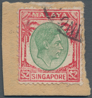 Singapur: 1948-52 POSTAL FORGERY Of KGVI. $2 Green & Scarlet, Perf 14x14½, Used On Piece With Part " - Singapur (...-1959)