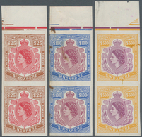 Singapur: 1954 REVENUES: QEII. Set Of The Three Values ($25, $100 And $500) Each In IMPERFORATED Top - Singapore (...-1959)