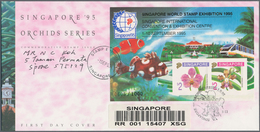 Singapur: 1995 Orchids Series VI Souvenir Sheet, IMPERFORATED, Used On First Day Cover Addressed Loc - Singapore (...-1959)