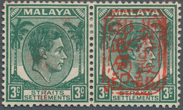 Singapur: 1942 Jap. Occ.: Straits Settlements KGVI. 3c. Green Horizontal Pair, One Stamp Without, Th - Singapore (...-1959)