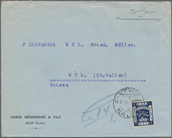 Syrien: 1919, 1 C Black On Cover From Aleppo To Wyl/Switzerland, On Reverse Bilingual Frame Handstam - Syrie