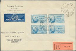 Syrien: 1945, President Shukri Al-Quwatli, 25pi. Blue, Imperforate Mini Sheet With Four Stamps On Re - Syria