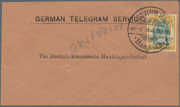 Thailand: 1908, Jubilee 1a. Yellow/green Used On "GERMAN TELEGRAM SERVICE" Envelope, Clearly Oblit. - Thailand