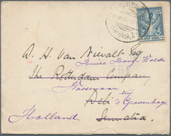 Thailand: 1914 Coat Of Arms Envelope (embossed On Back-flap) Used From Bangkok To Deli, SUMATRA And - Thailand