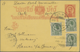 Thailand - Ganzsachen: 1903. Siam Postal Stationery Card 1½ Atts Carmine On Yellow Upgrade With Siam - Thailand