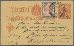 Thailand - Ganzsachen: 1906. Siam Postal Stationery Card 1att Orange Surcharge Upgraded With SG 97, - Thailand