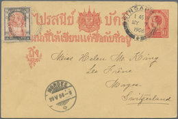 Thailand - Ganzsachen: 1906. Siam Postal Stationery Card 1½a Carmine Upgraded With SG 97, 4a Sepia A - Tailandia