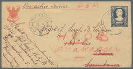 Thailand - Ganzsachen: 1940. Postal Stationery Envelope 15 Satang Blue Endorsed 'On Active Service' - Thaïlande