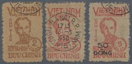 Vietnam-Nord (1945-1975): 1948, 2 Dong, 3 Dong Red And 50 Dong On 5 Dong 'Ho-Chi-Minh', Handmade Bro - Vietnam