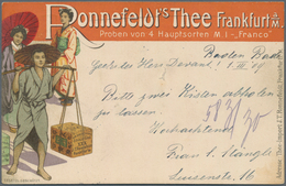 Thematik: Nahrung-Tee / Food-tea: 1909, Dt. Reich. Privat-Postkarte 5 Pf Germania "Ronnefeldt's Thee - Levensmiddelen