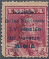 Thematik: Politik / Politics: 1929, Spain. 4 Pesetas, Lake, Overprinted "Sociedad De Las Naciones LV - Unclassified