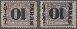 Ägypten: 1879 Provisionals: Two Different Singles Of 10pa. On 2½pi. Violet Both With "INVERTED SURCH - 1866-1914 Khedivato Di Egitto