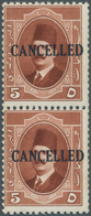 Ägypten: 1923 King Fouad 5m. Brown COIL STAMPS Vertical Pair Surcharged "CANCELLED", Mint Never Hing - 1866-1914 Khedivato Di Egitto