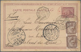 Ägypten - Ganzsachen: 1895, Stationery Card 3 M. Uprated 1 M. (pair) Tied French Mail Steamer "MARSE - Autres & Non Classés