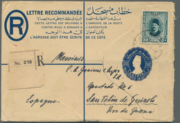 Ägypten - Ganzsachen: 1930 Postal Stationery Registered Envelope King Farouk 15c. Blue Uprated 1929 - Andere & Zonder Classificatie