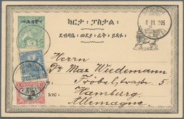 Äthiopien: 1905, 1/4 G Green "Menelik" Postal Stationery Card With Amharic Ovp "malekt" In Violet, U - Etiopia