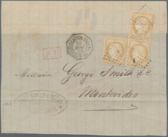 Argentinien: 1873, France Ceres 15 C. (3, L-shaped Unit) Postmarked Chiffre-anchor From "CONFEDERATI - Autres & Non Classés