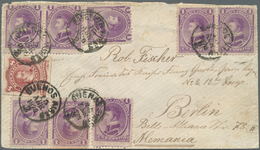 Argentinien: 1878, 1 C Violet 1873 Issue 8 Times Togerther With 8 C. 1877 Issue On Letter From Bueno - Otros & Sin Clasificación