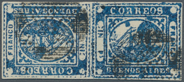 Argentinien - Provinzen: Buenos Aires: 1858, 1 Peso Blue, Ship Barquitos, Tete-beche Pair From Sheet - Buenos Aires (1858-1864)