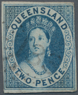 Queensland: 1860, QV 2d Blue With Wmk. 'Large Star' Imperf. With Good Margins On Three Sides (cut In - Covers & Documents