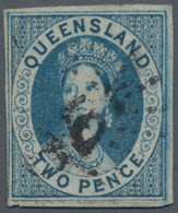 Queensland: 1860, QV 2d Blue With Wmk. 'Large Star' Imperf. With Good Margins On Three Sides (short - Covers & Documents