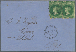 Südaustralien: 1871, Folded Letter Franked With Two Copies 1 D QV Bright Green From CAMBIERTON To St - Covers & Documents