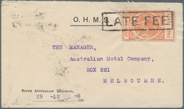 Südaustralien - Dienstmarken: 1908, Long Tom 4d. Orange (thick 'Postage') Perf. 'SA' Single Use On O - Lettres & Documents