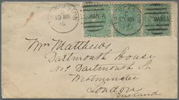 Tasmanien: 1878. Envelope Addressed To London Bearing Tasmania SG 151, 2d Green {strip Of Three) Tie - Covers & Documents