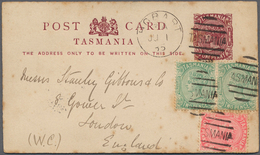 Tasmanien: 1885. Postal Stationery Card 1d Purple (small Stains) Upgraded With SG 144, 1d Rose And S - Cartas & Documentos