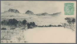 Tasmanien - Ganzsachen: 1898, Pictorial Stat. Envelope QV 2d. Green With Picture On Front 'MOUNT KIN - Storia Postale
