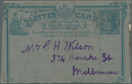 Victoria: 1889 (8.5.), Lettercard 1d. Blue On Grey Commercially Used With Octagonal 'DOWN TRAIN M.G. - Covers & Documents