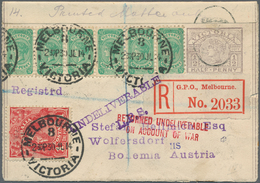 Victoria: 1914, Wrapper QV 1/2d Uprated QV 1/2d (6) And KGV 1d Canc. "MELBOURNE 30 JL 14" Registered - Storia Postale