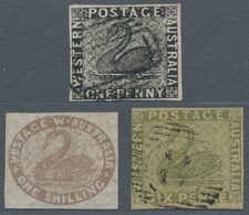 Westaustralien: 1854-1860, Three Imperf 'Swan' Stamps, With 1d. Black (canc. By Oval Of Bars), 1c. P - Covers & Documents