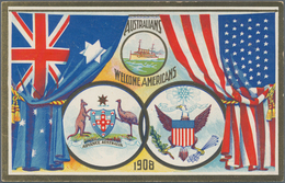 Westaustralien: 1908, Stat. Postcard 'Swan' 1d. Blue With Colourful Picture On Reverse For 'AMERICAN - Covers & Documents