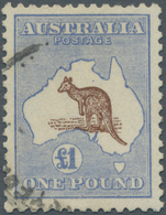 Australien: 1916, Kangaroo £1 Chocolate And Dull Blue 3rd Wmk. Well Centred And Used With Part Cds., - Autres & Non Classés