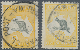 Australien: 1918, Kangaroo 5s Grey And Yellow 3rd Wmk. In Two Shades Both Used With Little Smudged C - Other & Unclassified